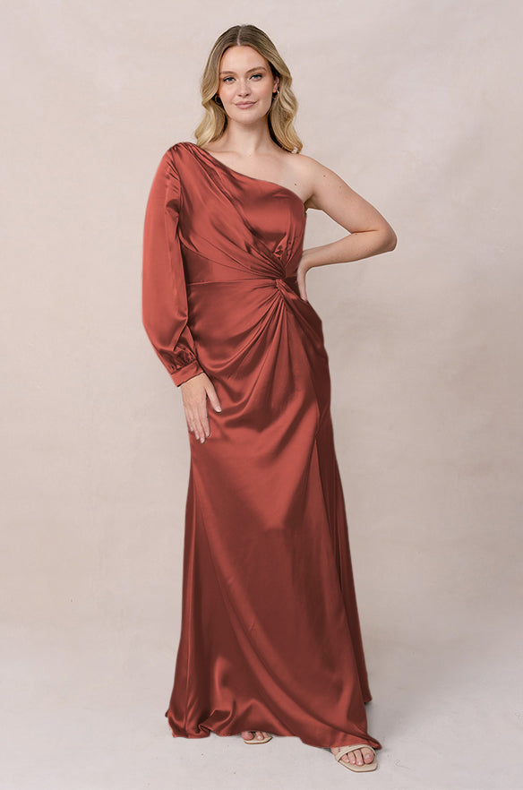 revelry Sample Cinnamon Rose Aurora Satin Dress