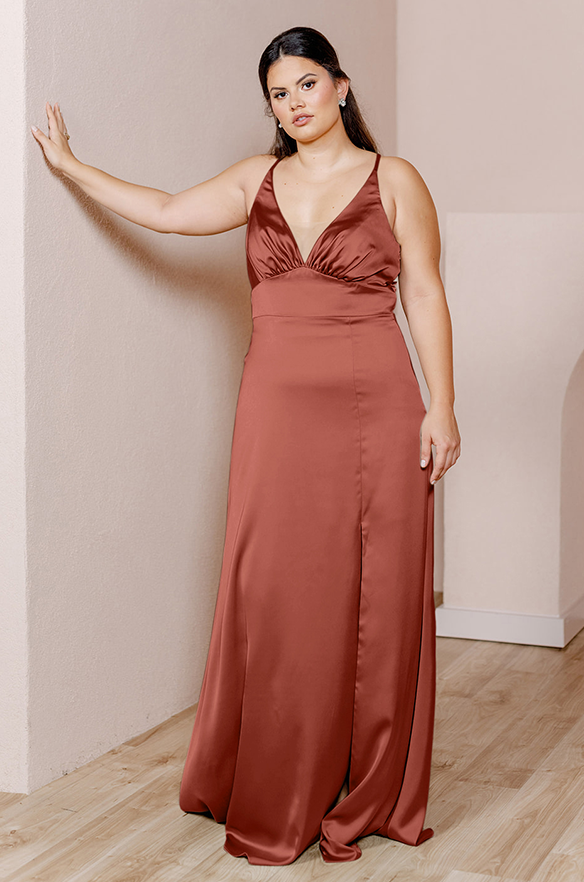revelry Sample Cinnamon Rose Carmen Satin Dress