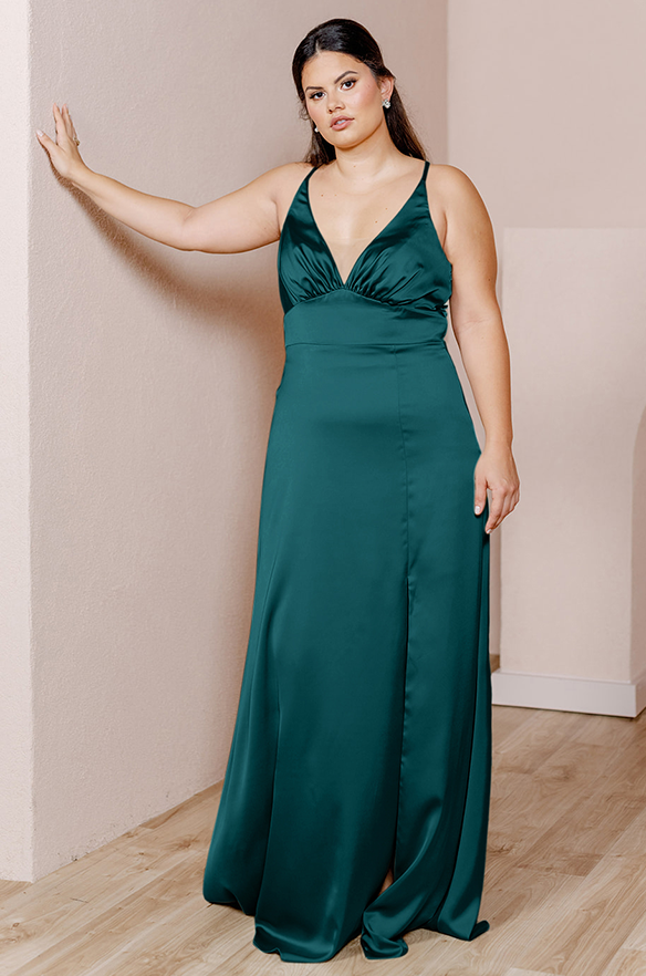 revelry Sample Classic Emerald Carmen Satin Dress