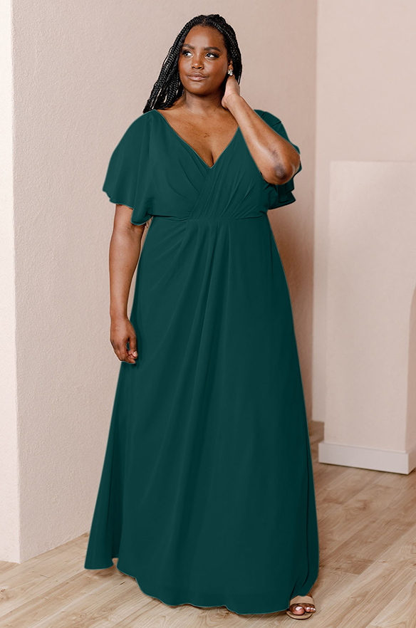 revelry Sample Classic Emerald Gwen Chiffon Dress