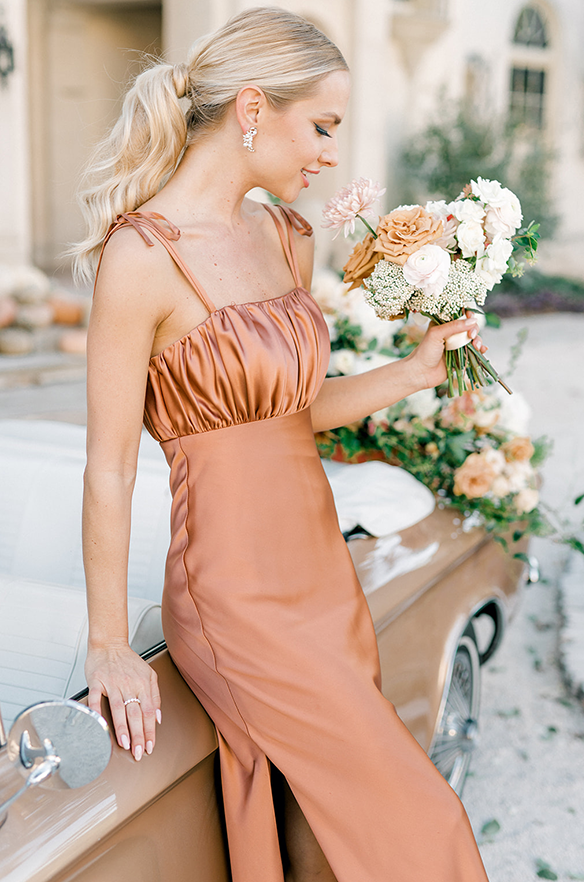 Revelry Sample Copper Brooke Satin Dress