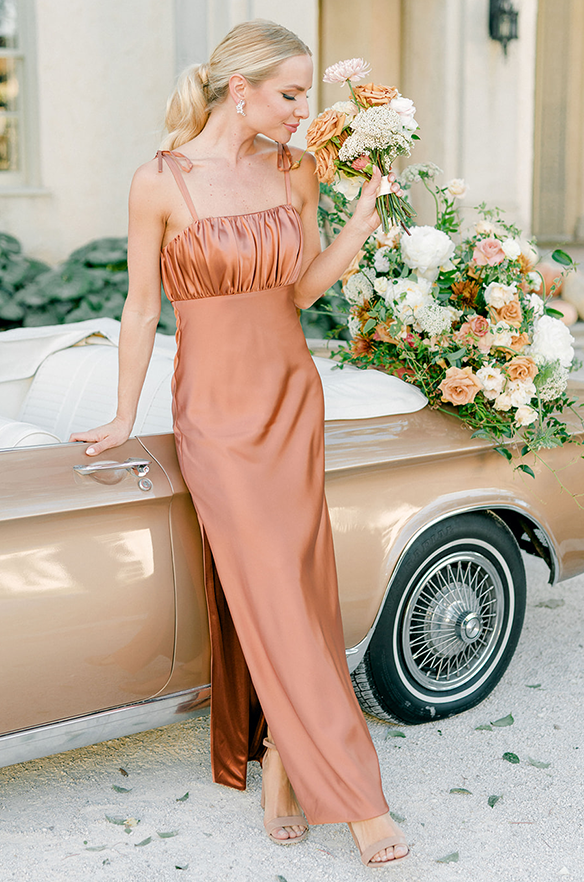 revelry Sample Copper Brooke Satin Dress