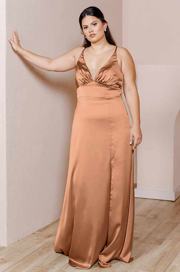 revelry Sample Copper Carmen Satin Dress