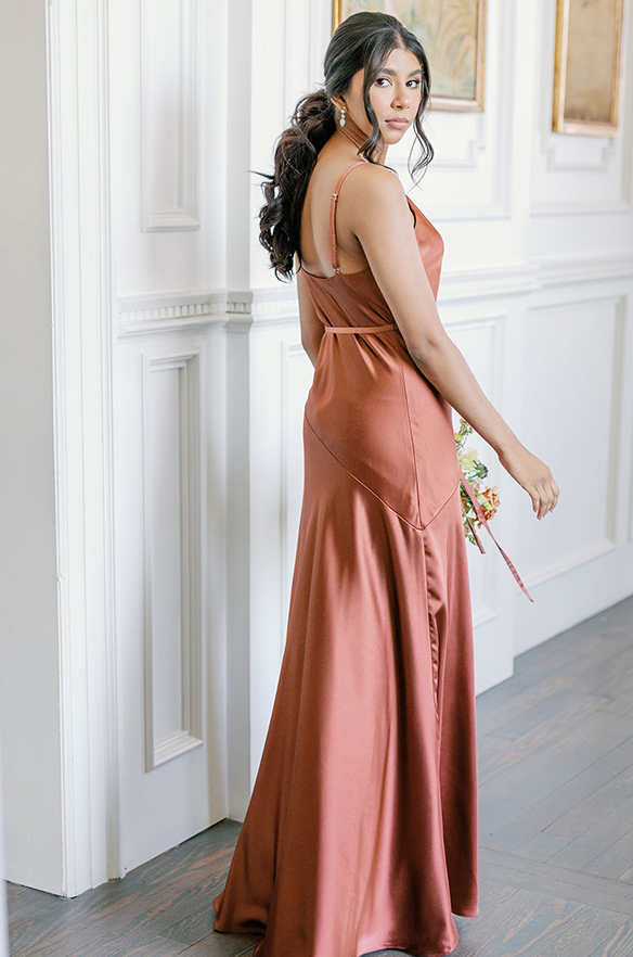 Revelry Sample Copper Tilley Satin Dress