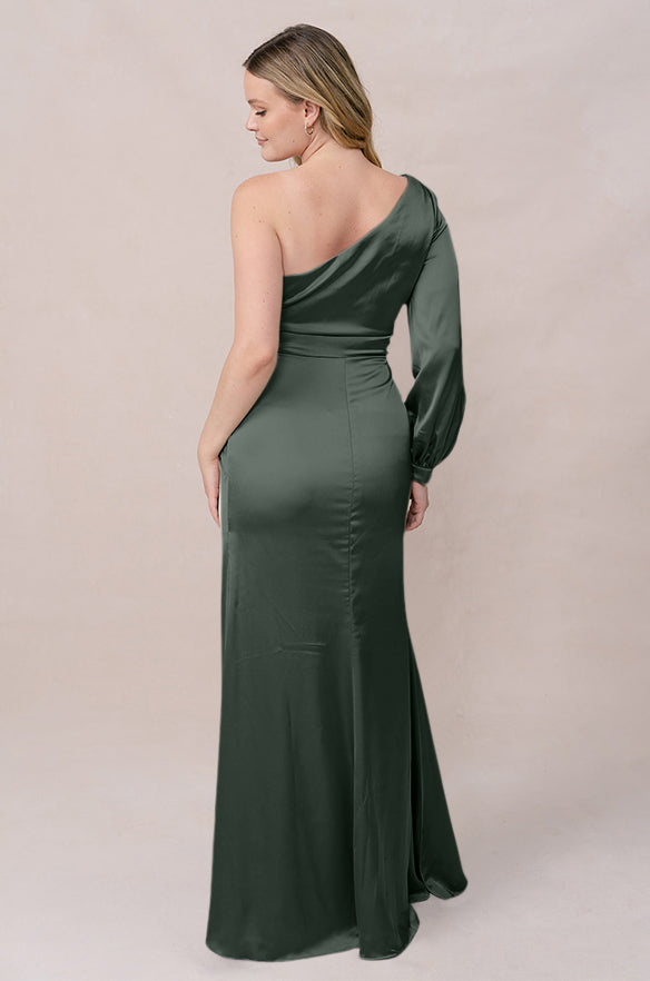 Revelry Sample Deep Olive Aurora Satin Dress