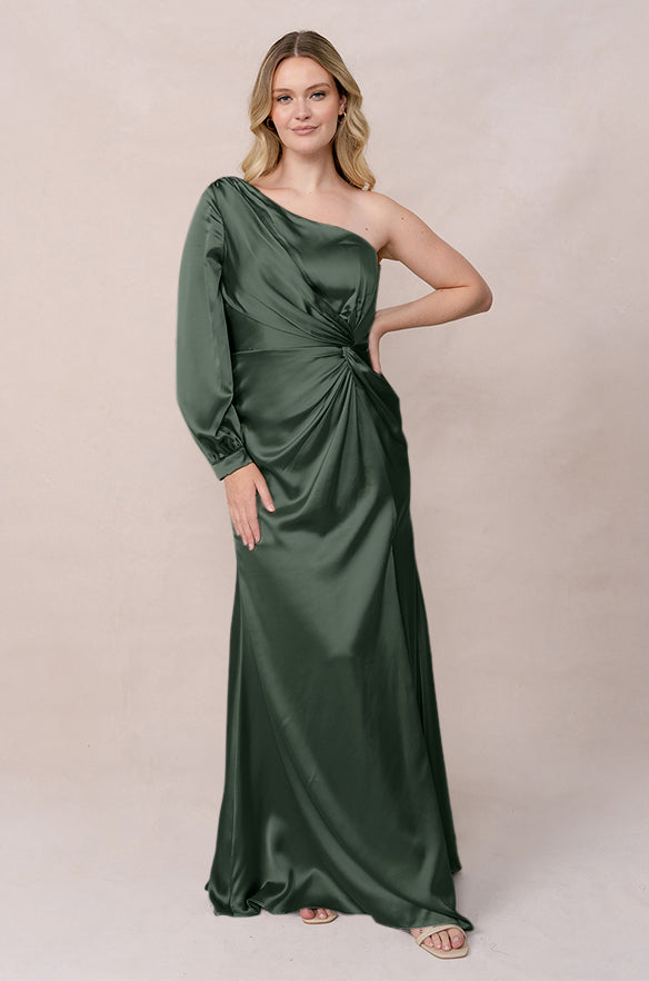 revelry Sample Deep Olive Aurora Satin Dress