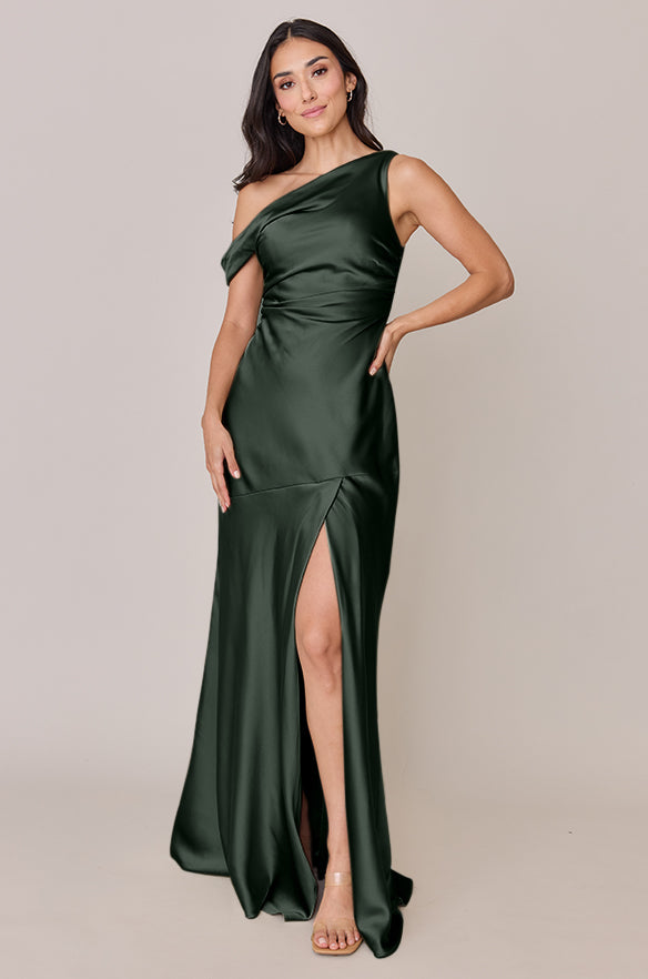 revelry Sample Deep Olive Livvy Satin Dress