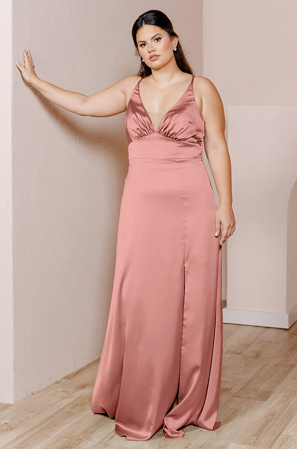 revelry Sample Desert Rose Carmen Satin Dress