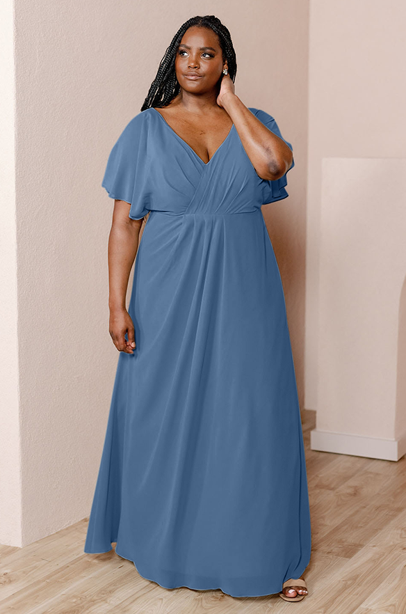 revelry Sample Dusty Blue Gwen Chiffon Dress