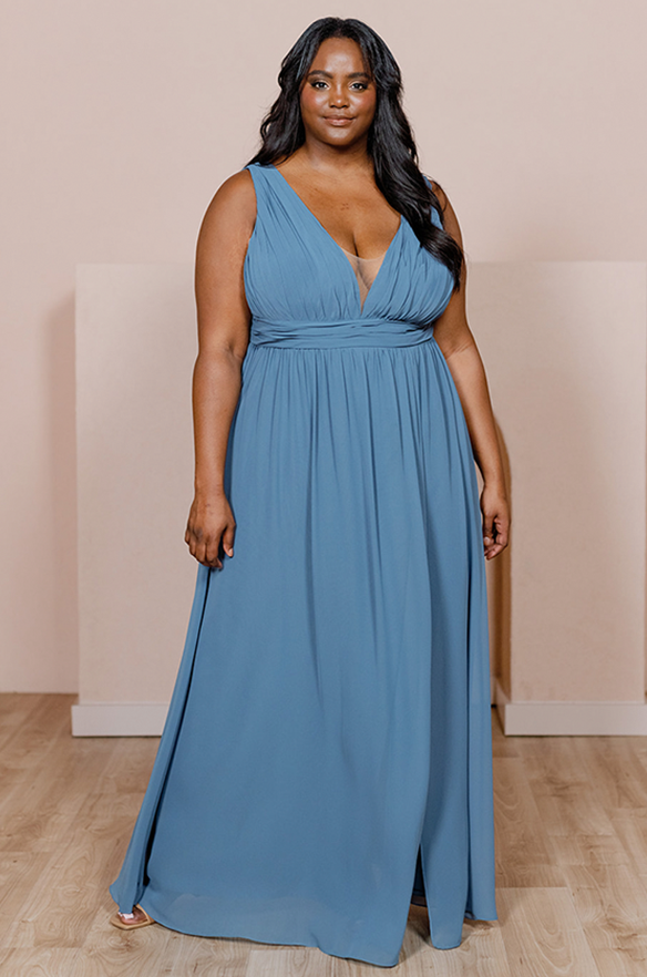 revelry Sample Dusty Blue Lanai Chiffon Dress