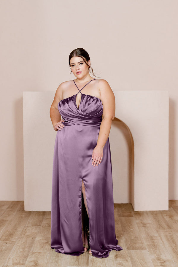 Revelry Sample Dusty Plum Nayeli Satin Dress