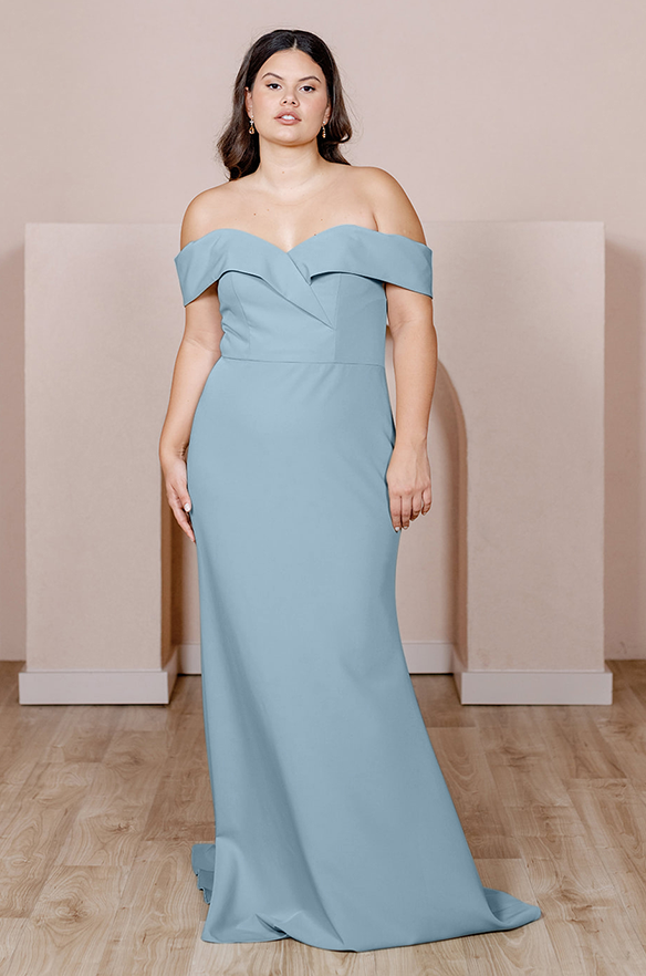 revelry Sample French Blue Bardot Crepe Dress