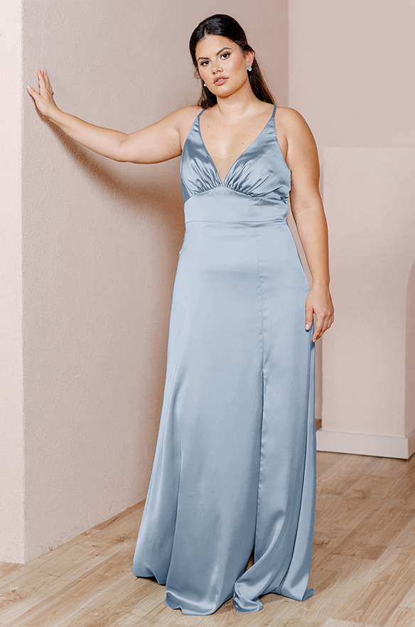 revelry Sample French Blue Carmen Satin Dress