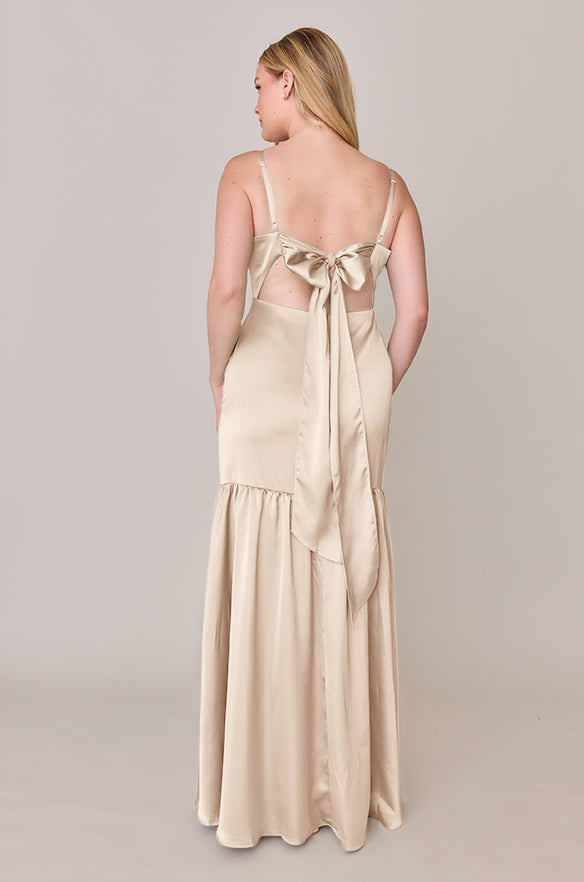 Revelry Sample Gold Champagne Astrid Satin Dress