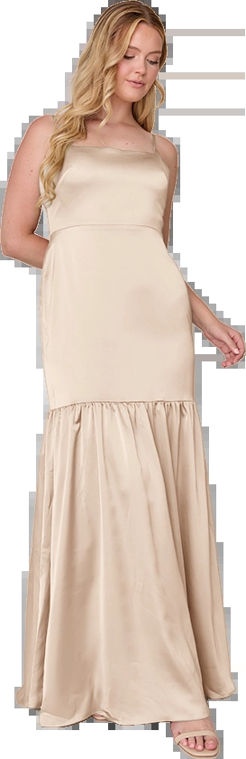 Revelry Sample Gold Champagne Astrid Satin Dress