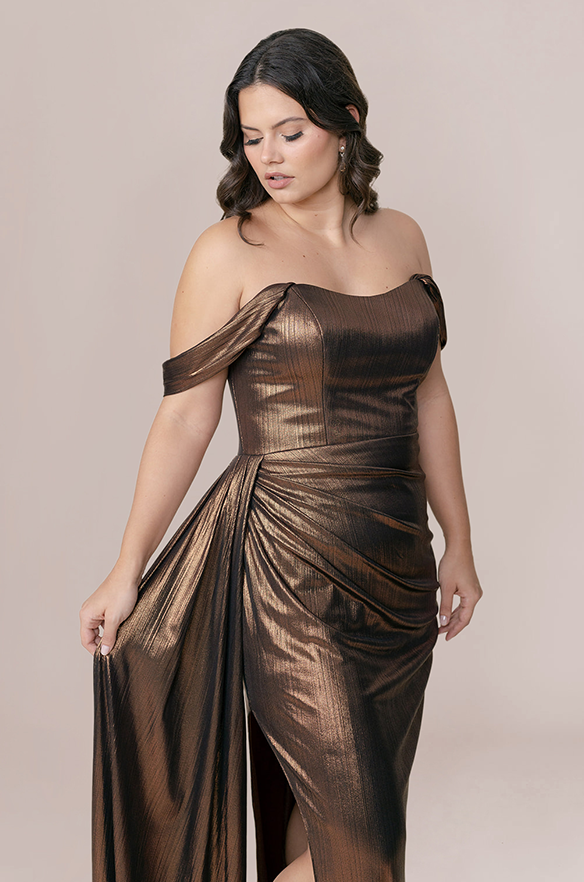Revelry Sample Hazelnut Kory Metallic Dress