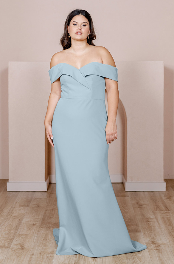 revelry Sample Light Blue Bardot Crepe Dress