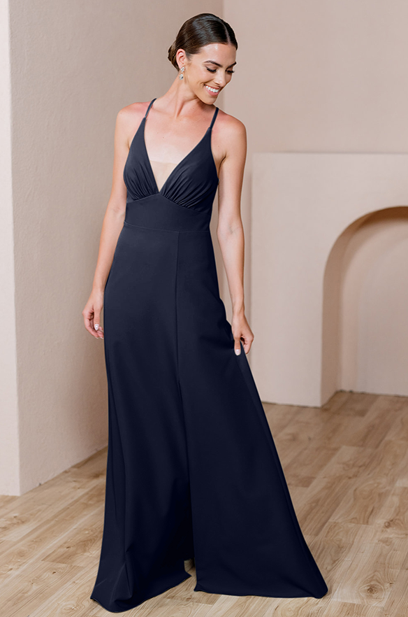 revelry Sample Navy Blue Carmen Crepe Dress