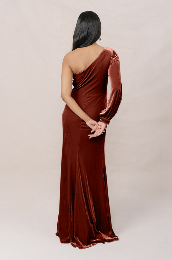 Revelry Sample Terracotta Aurora Velvet Dress