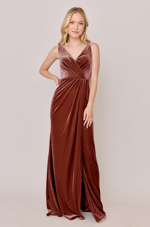 revelry Sample Terracotta Blair Velvet Dress