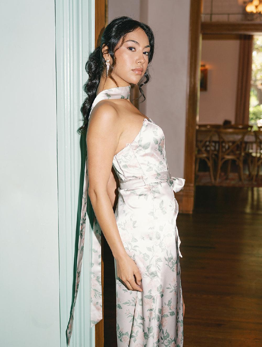 revelry Satin Floral Print Skinny Scarf