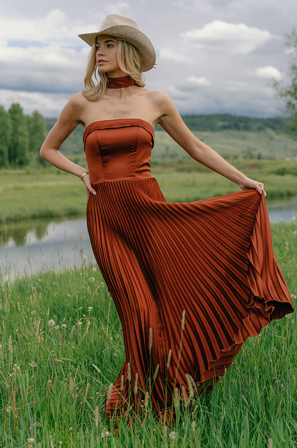 revelry Saylor Satin Pleated Dress