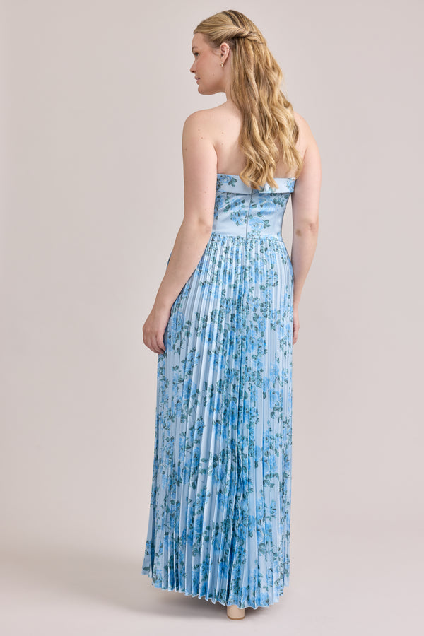 Revelry Saylor Satin Pleated Floral Print Dress