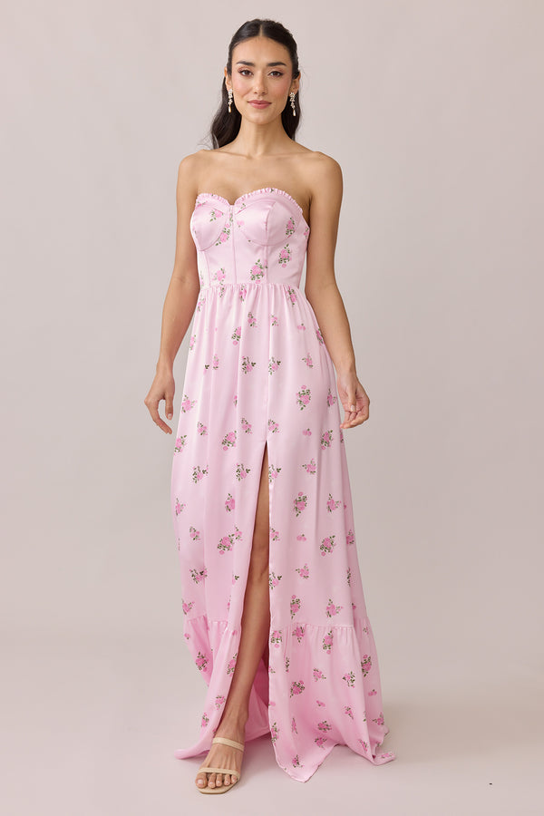Revelry Valentina Satin Floral Print Dress