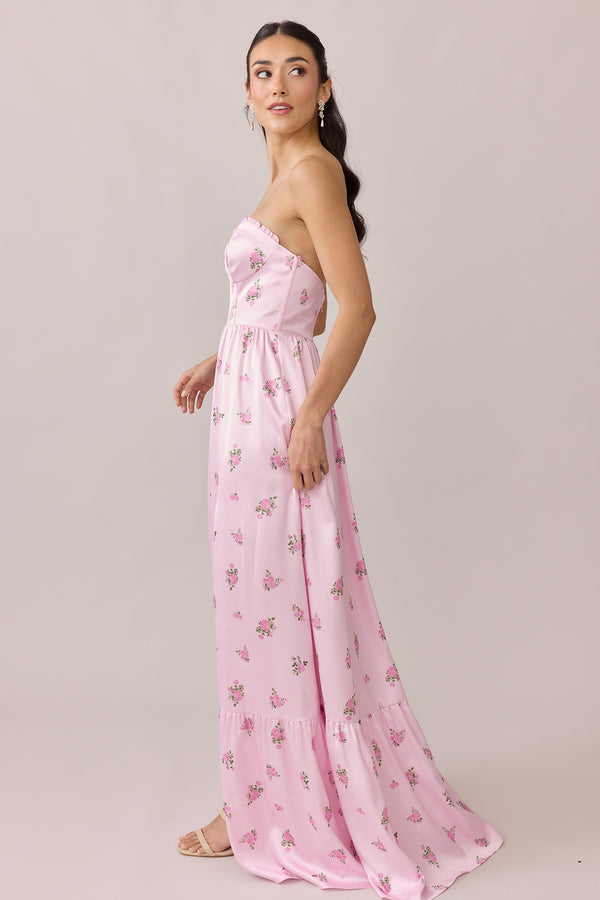 Revelry Valentina Satin Floral Print Dress