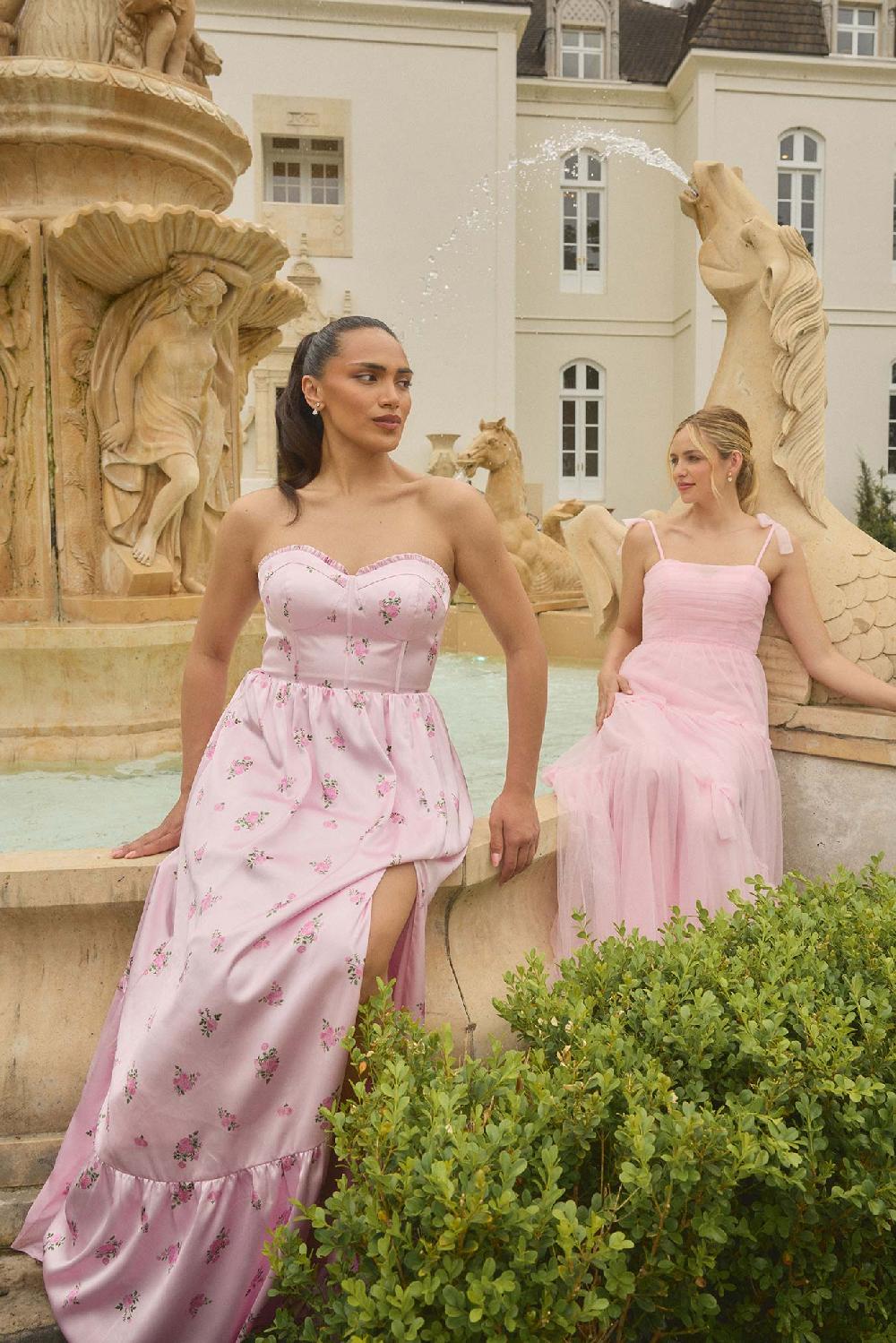 revelry Valentina Satin Floral Print Dress