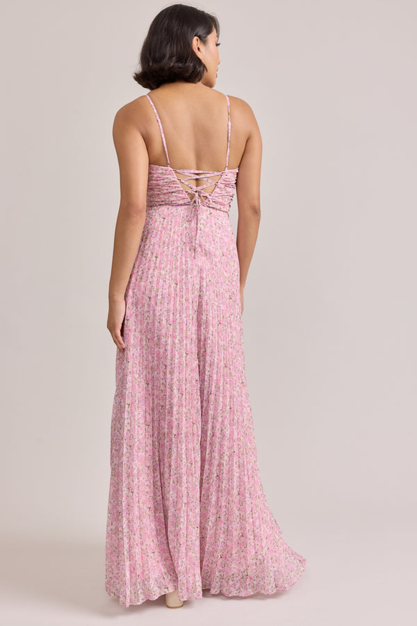 Revelry Vivian Chiffon Pleated Floral Print Dress