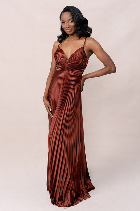 Revelry Vivian Satin Pleated Dress