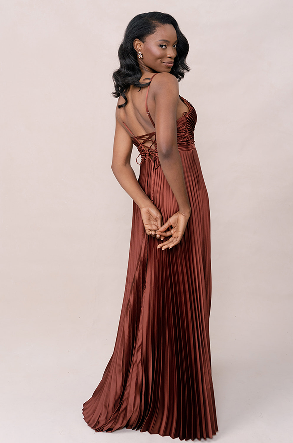 Revelry Vivian Satin Pleated Dress