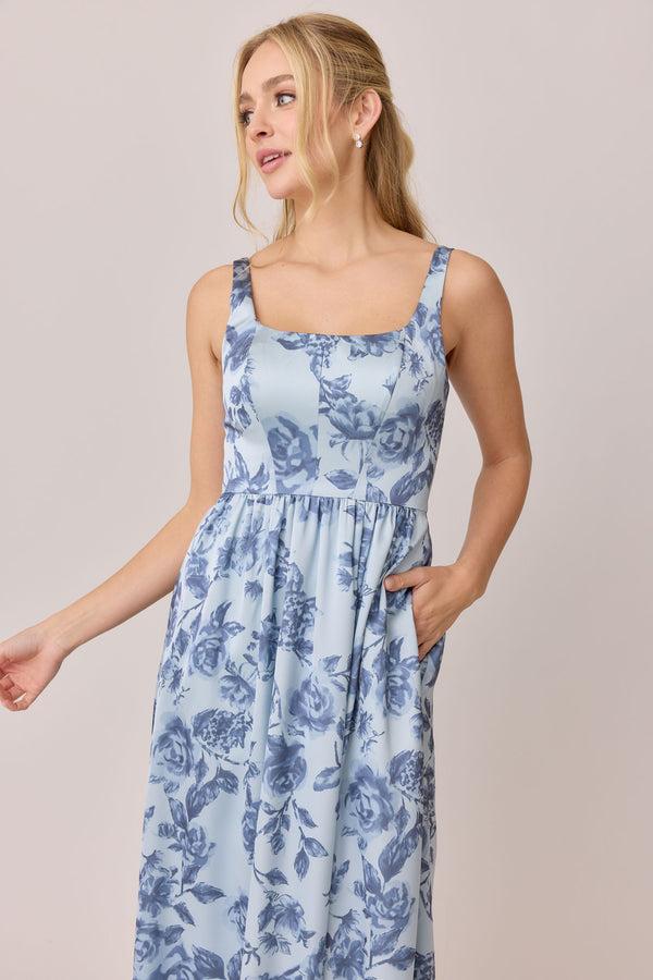 Revelry Whitney Satin Floral Print Dress