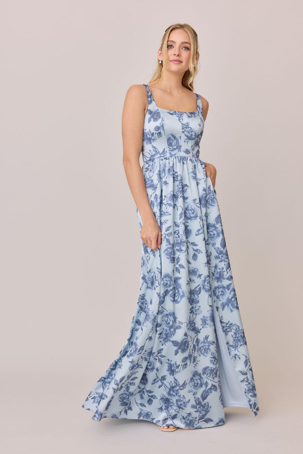revelry Whitney Satin Floral Print Dress