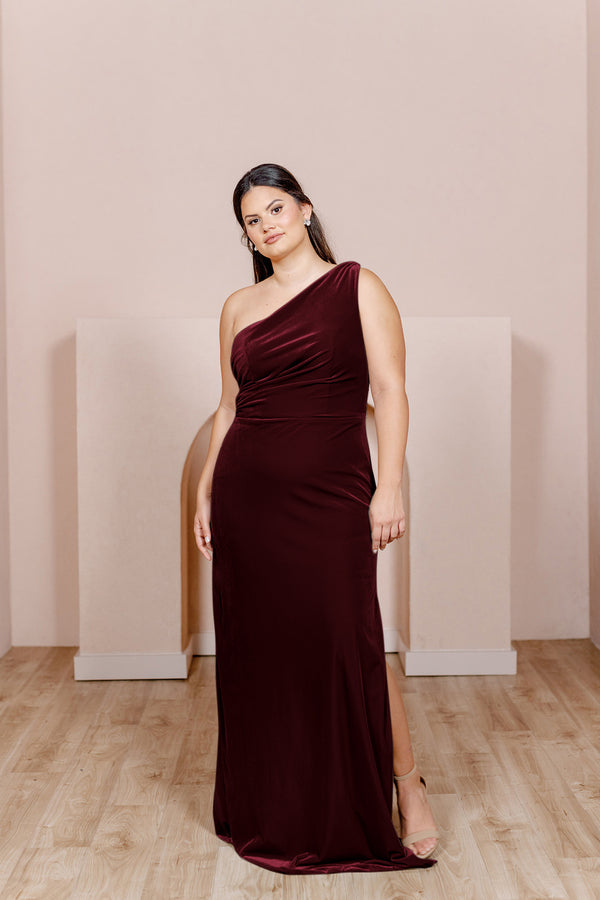 Revelry Sample Burgundy Moira Convertible Velvet Dress