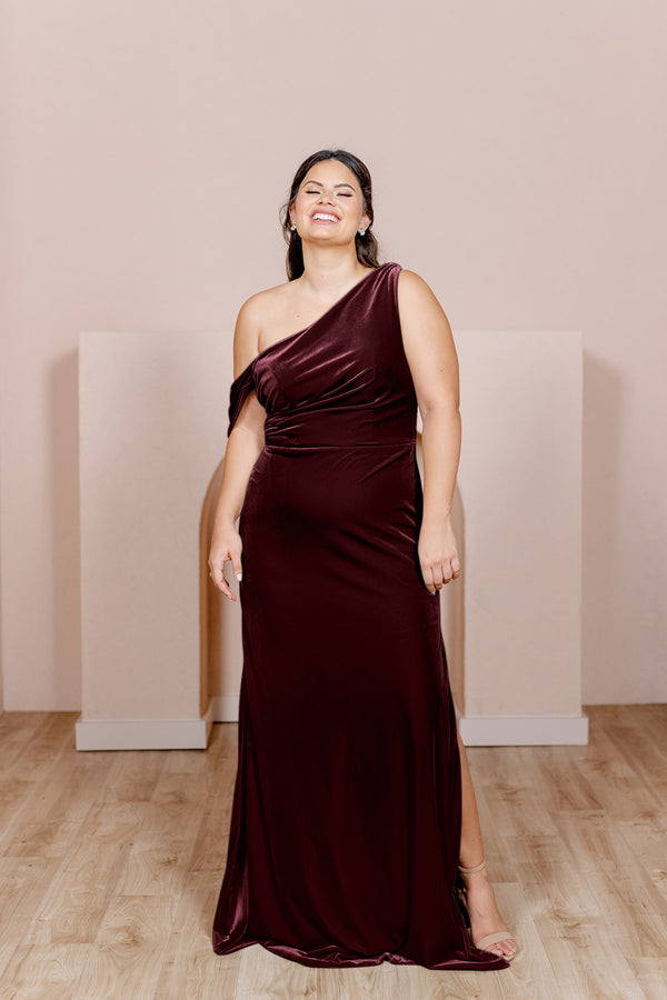 Revelry Sample Burgundy Moira Convertible Velvet Dress