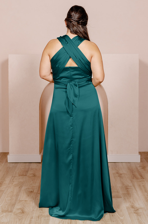 Revelry Sample Classic Emerald Devan Convertible Satin Dress
