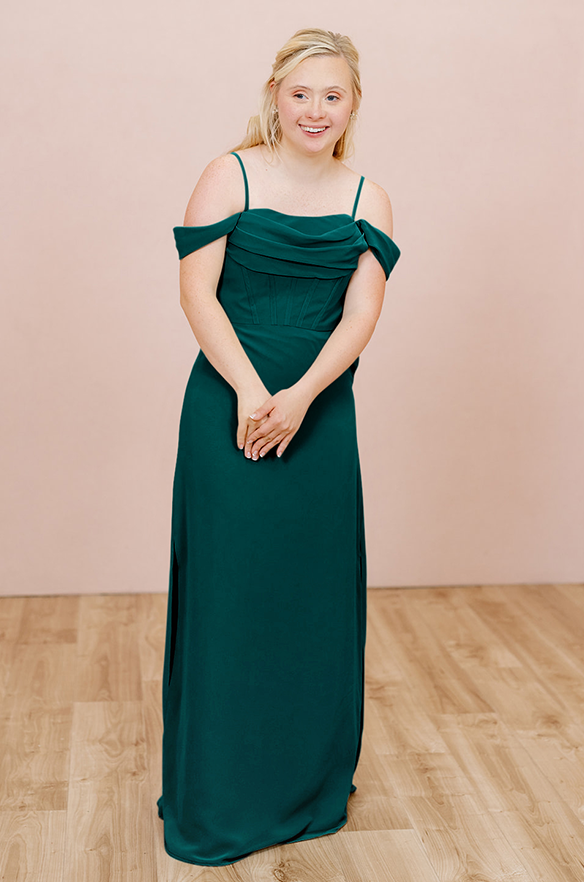 revelry Sample Classic Emerald London Convertible Chiffon Dress