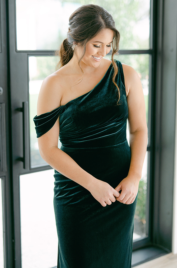 revelry Sample Classic Emerald Moira Convertible Velvet Dress