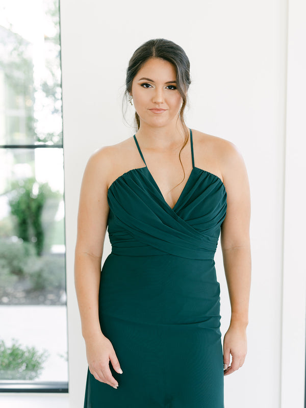 Revelry Sample Classic Emerald Nayeli Chiffon Dress