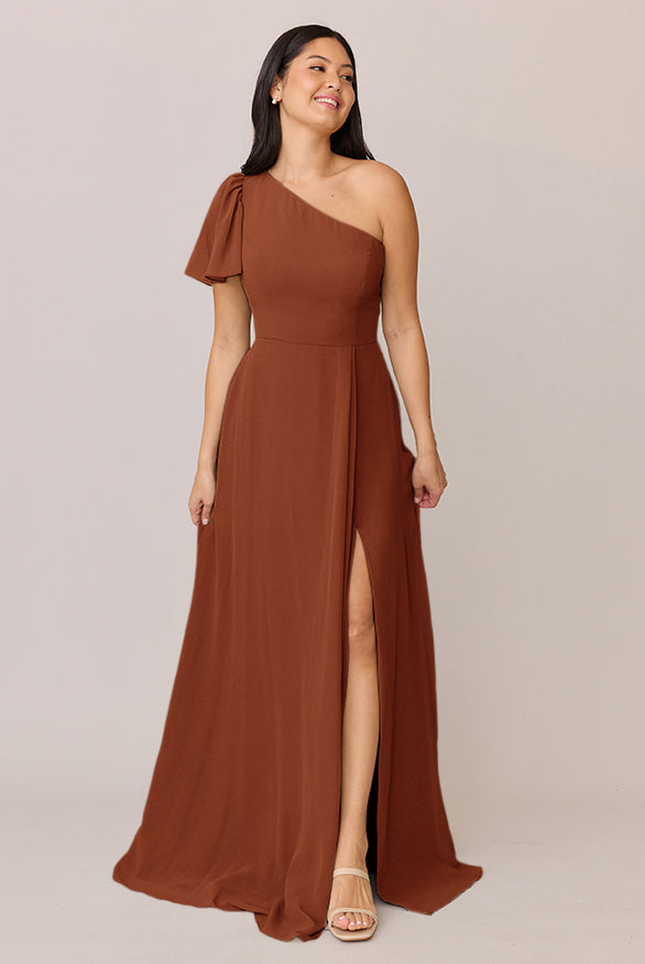 revelry Sample Rust Navea Convertible Chiffon Dress