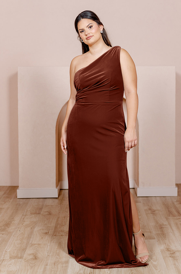 revelry Sample Terracotta Moira Convertible Velvet Dress