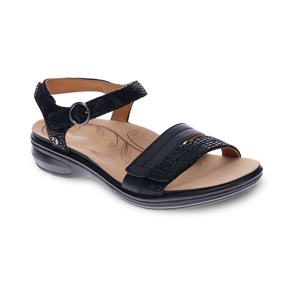 revere comfort shoes Barbados Sandal - Black French/Lizard