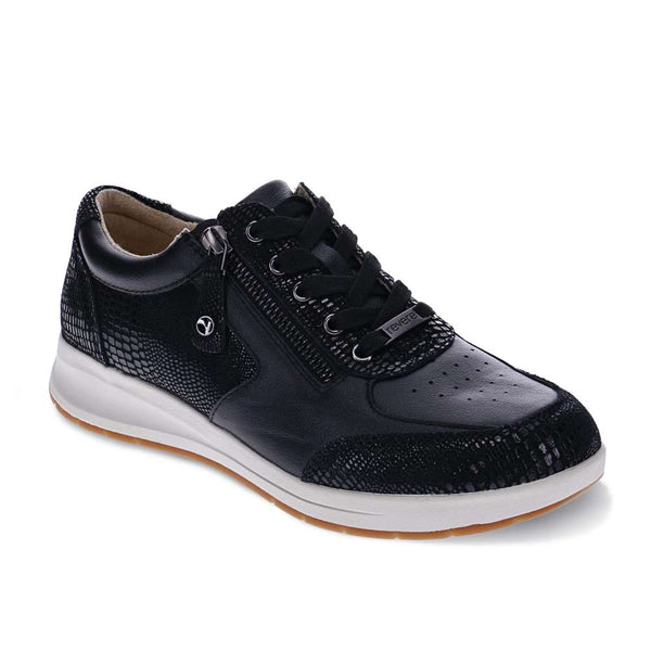 Revere Comfort Shoes Boston Zip Sneaker - Black/Black Lizard Perf