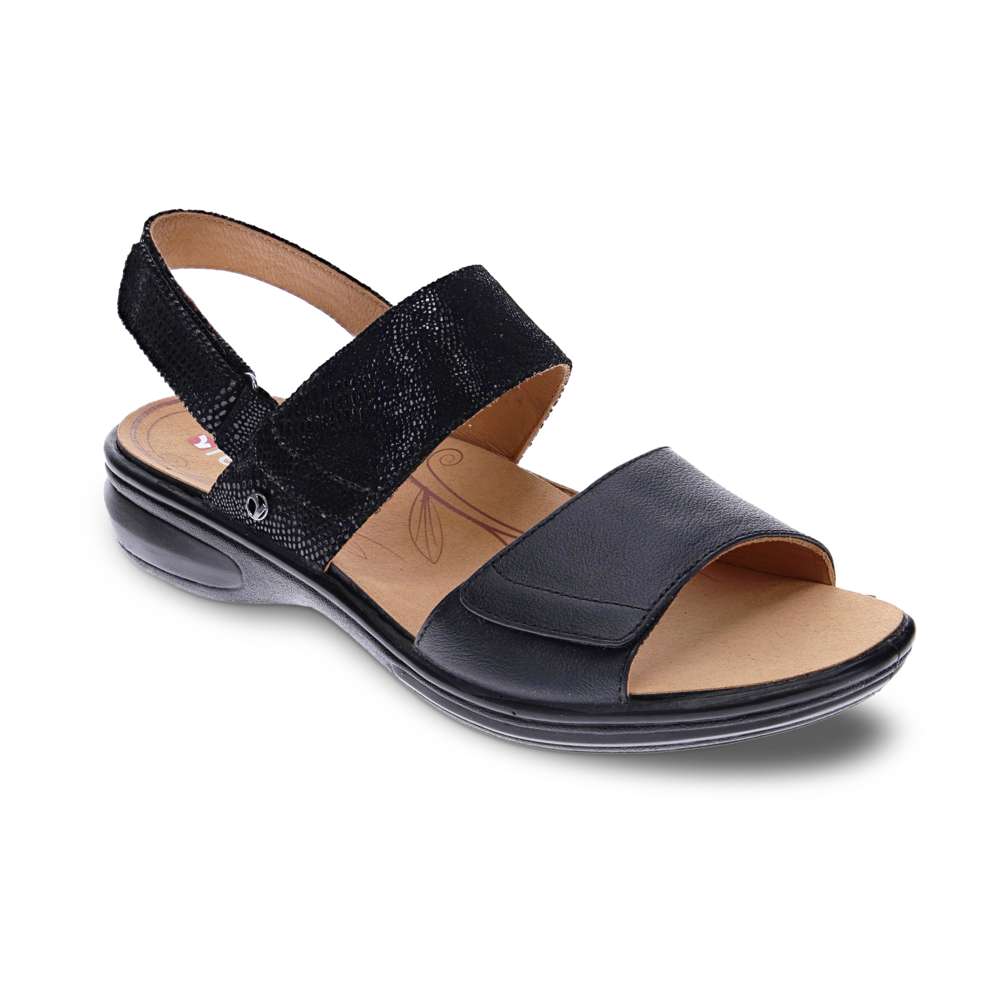revere comfort shoes Como Adjustable Sandal - Black Lizard