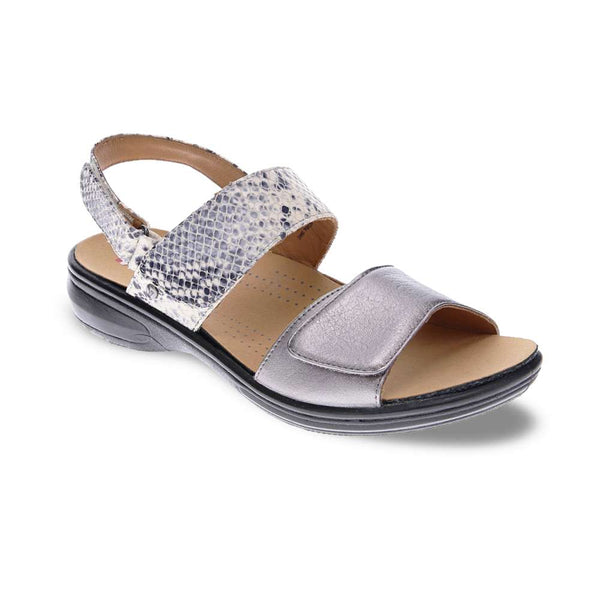 Revere Comfort Shoes Como Adjustable Sandal - Gunmetal/Natural Snake