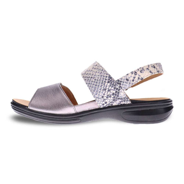 Revere Comfort Shoes Como Adjustable Sandal - Gunmetal/Natural Snake