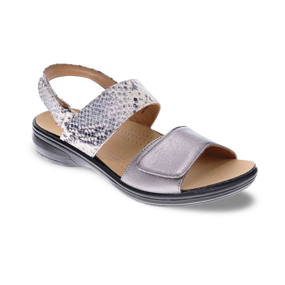 revere comfort shoes Como Adjustable Sandal - Gunmetal/Natural Snake
