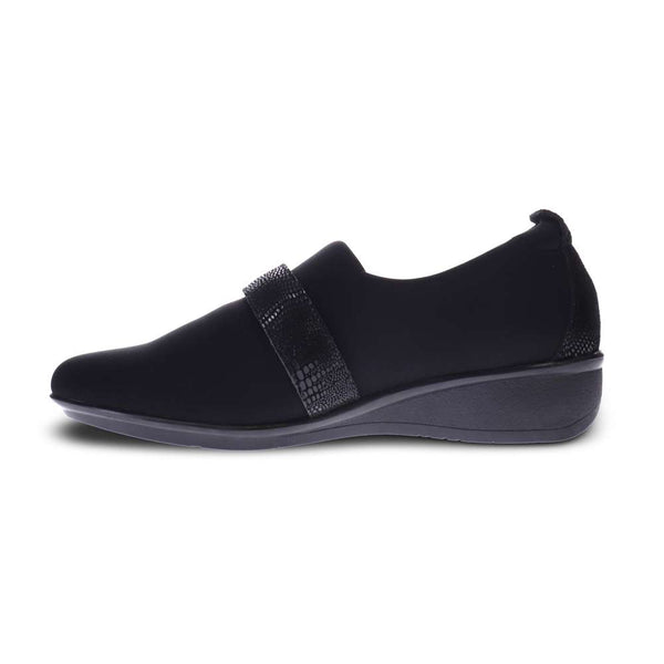 Revere Comfort Shoes Genoa Stretch Loafer - Black/Black Lizard